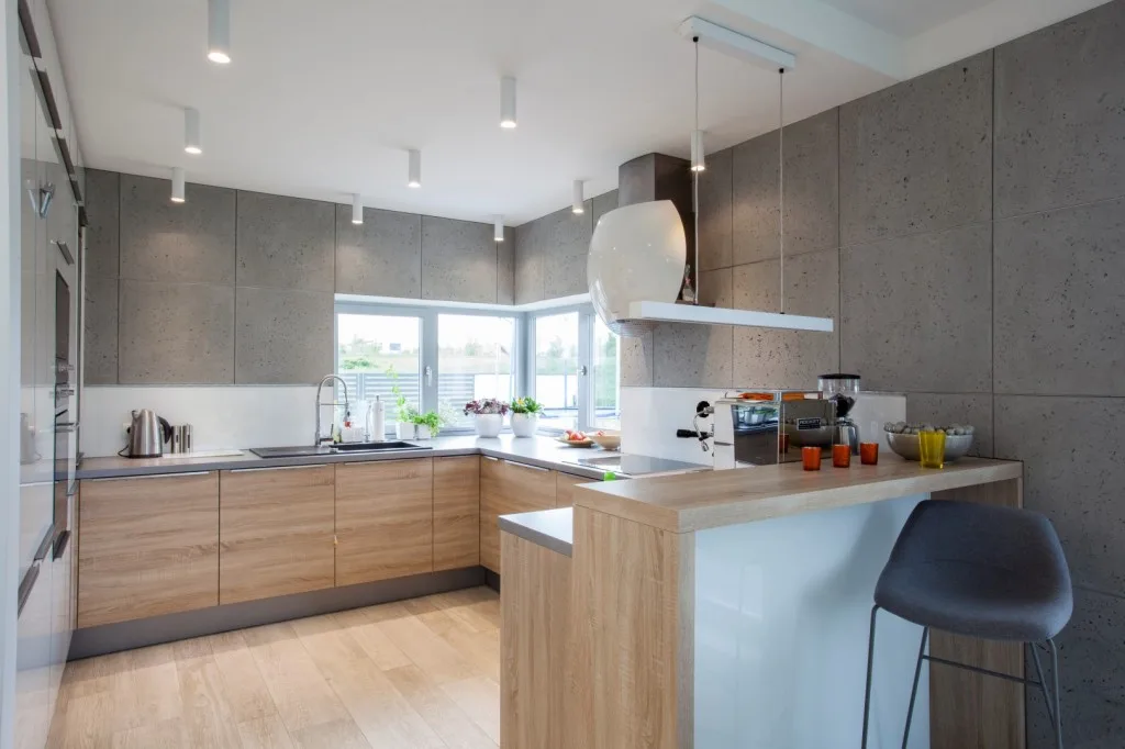 Wohnzimmerwand aus Architekturbeton concreAte common Standardmaße 60x60 — Prywatny apartament / Łuków